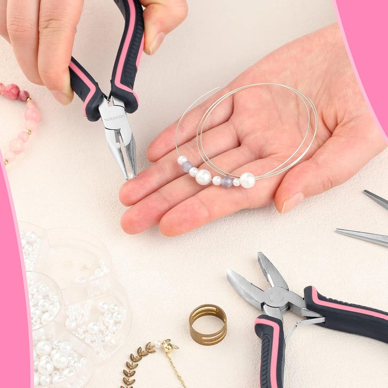 LEONTOOL 6-Piece Jewelry Pliers Set with Case, Including Needle Nose, Bent Nose, Diagonal, End Nippers, Perfect for DIY Crafting, Beading & Repairing - Image 3